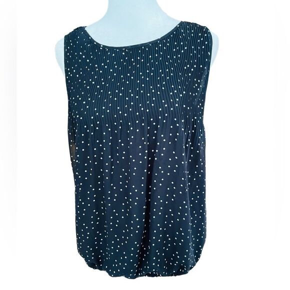 Max Studio black/white polka dot sleeveless top with tiny pleats front/back sz M - Picture 1 of 7